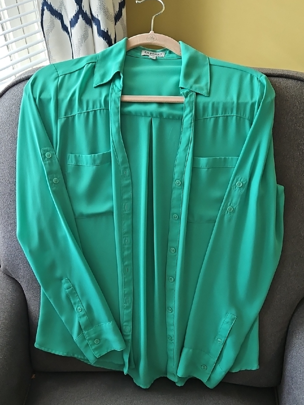 Express Teal Button-Up Blouse